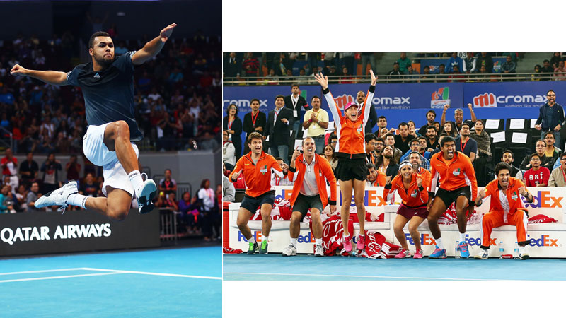 147/218 Jo-Wilfried Tsonga celebrates for the IPTL Manila Mavericks / Ana Ivanovic celebrates victory with the IPTL Indian Aces
