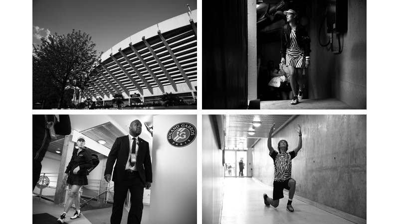 1/7 
Court Suzanne Lenglen, Roland Garros, Paris; 
Ana Ivanovic, Serbia, about to walk on to court one; 
Angelique Kerber, Germany, gets ready to walk out onto centre court;
Alexander Zverev, Germany, warms up
