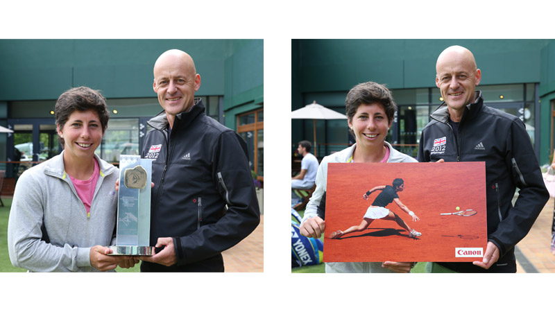 35/112 Presented with ITPA Trophy by Spain's Carla Suarez Navarro; with Spain's Carla Suarez Navarro and winning pic